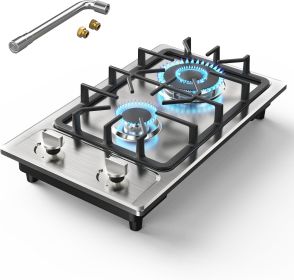 Gas Stove 2 Burner, Propane Cooktop 12 inch, Portable Gas Cooktop Stainless Steel Stove Burner with Thermocouple Protection