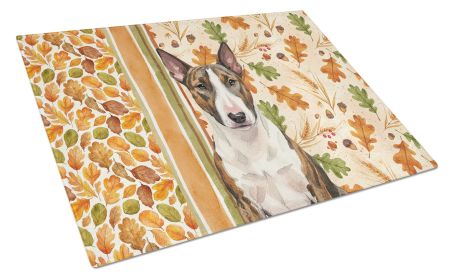 Brindle and White Bull Terrier Heirloom Fall Glass Cutting Board Decorative Tempered Glass Kitchen Cutting and Serving Board Large Size Chopping