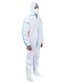 White Disposable Coveralls with Hood, 3XL. Pack of 5 Micropourus Disposable Hazmat Suit. 50 GSM Painters Coveralls with Zipper, Elastic Wrists