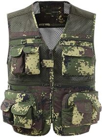 Mens Waistcoat Summer Outdoor Casual Fishing Safari Hiking Vest with Multi-Pocket (Color: Camouflage, size: M)