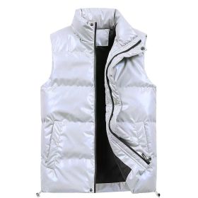 Sliktaa Mens Waterproof Sleeveless Jacket Shiny Puffer Vest (Color: Silver, size: XL)