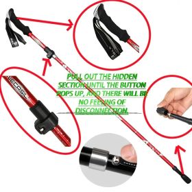 "5-Section Collapsible Trekking Poles - Lightweight Aluminum Alloy with External Lock, Adjustable 24-55" for Hiking" (Color: Red)