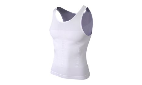 Men's Slimming Vest Body Tank Shaper Compression Shirt Sleeveless (Color: White, size: M)