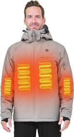 Heated Jacket, Ski Jacket Coat, With 12V/16000mAh Battery Pack, 5 Areas Heating Thicken Men Winter Coat (Color: Grey, size: S)