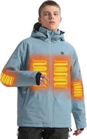 Heated Jacket, Ski Jacket Coat, With 12V/16000mAh Battery Pack, 5 Areas Heating Thicken Men Winter Coat (Color: Blue, size: S)